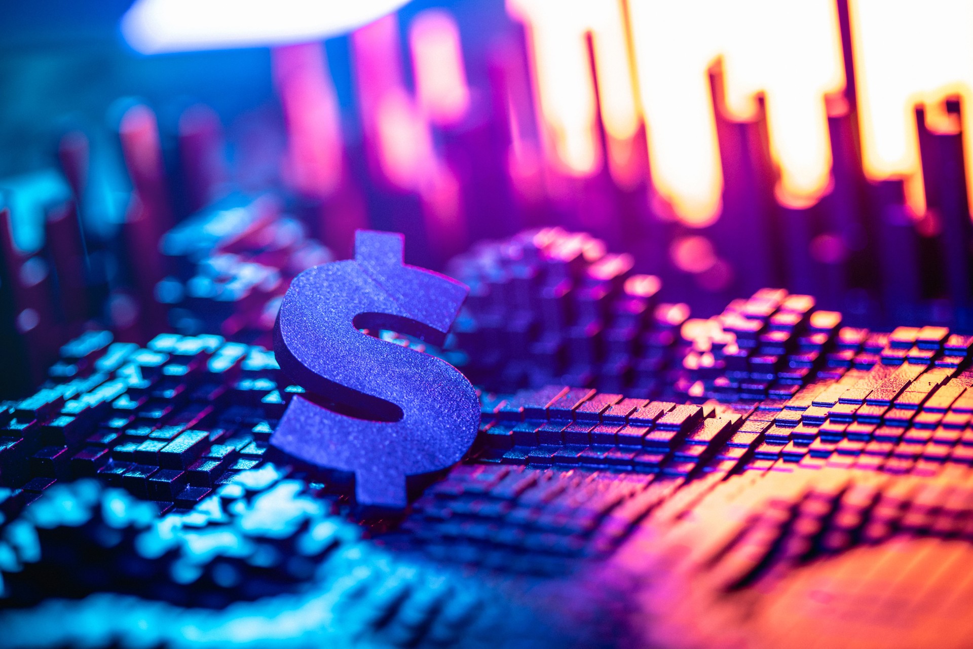 Abstract Financial Concept with Dollar Symbol and Vibrant Lights